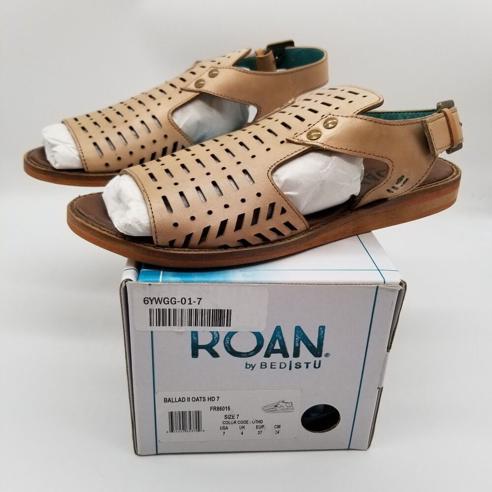 ROAN BY BED STU Women Ballad II Sandals Sz 7 Beige Leather‎ Slingback Rustic